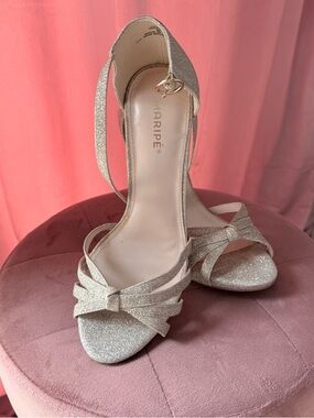 Maripe Natasha Gold Glitter Bow Ankle-Strap Heels